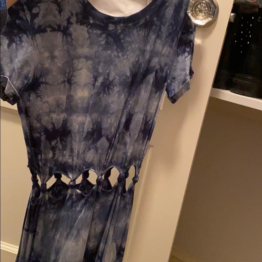 Blue Tye-Dye Open Stomach T-Shirt Dress